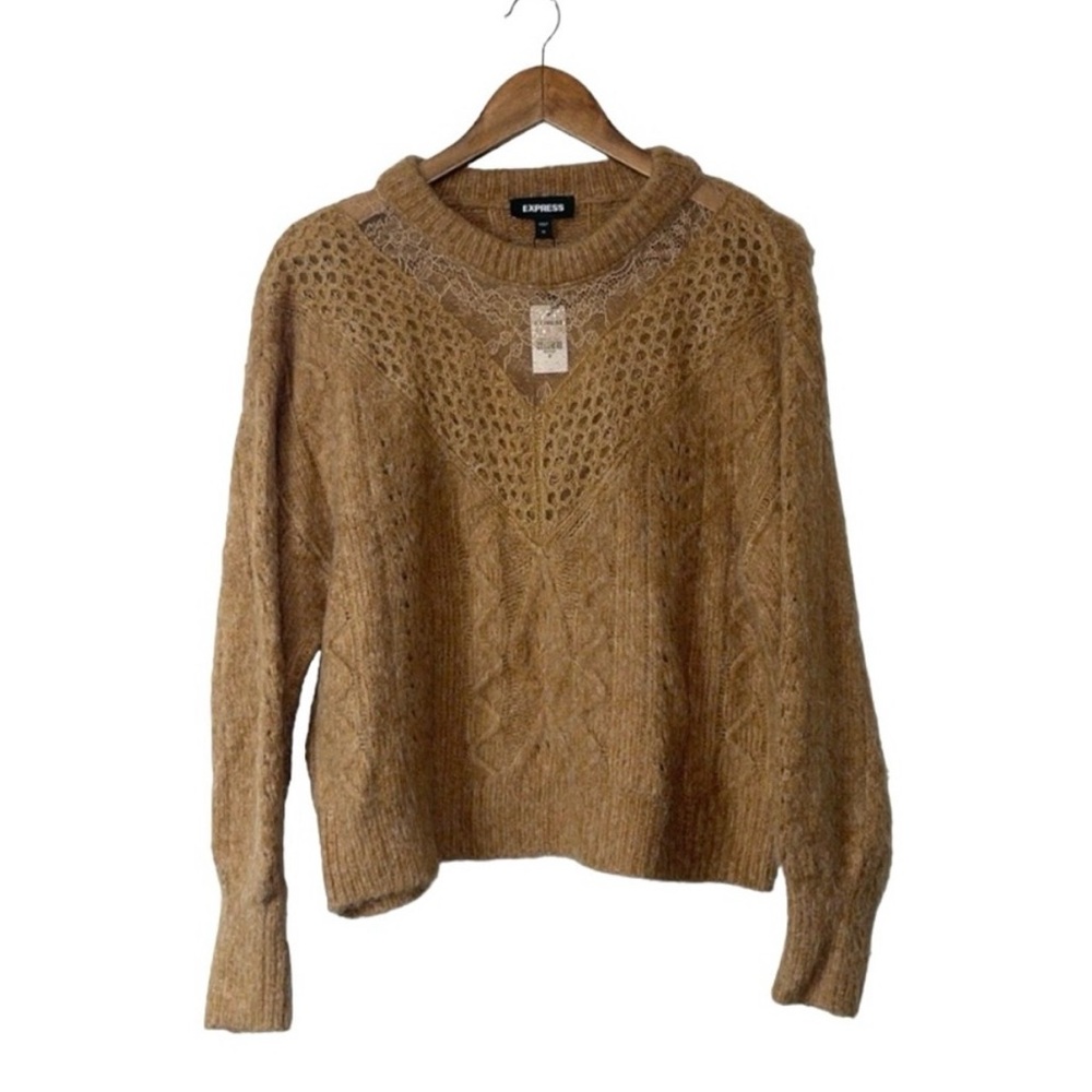 NWOT Express Tan Camel Soft Sweater Honeycomb Front Size Medium